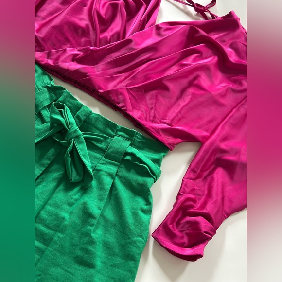 fab'rik High Waist Green Shorts with Sash - Picture 10 of 12